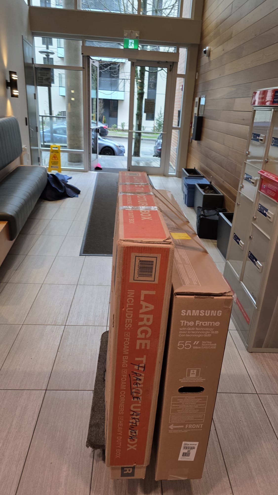 Electronics and a large item boxed and padded by Always Best Moving Vancouver for a Vancouver move