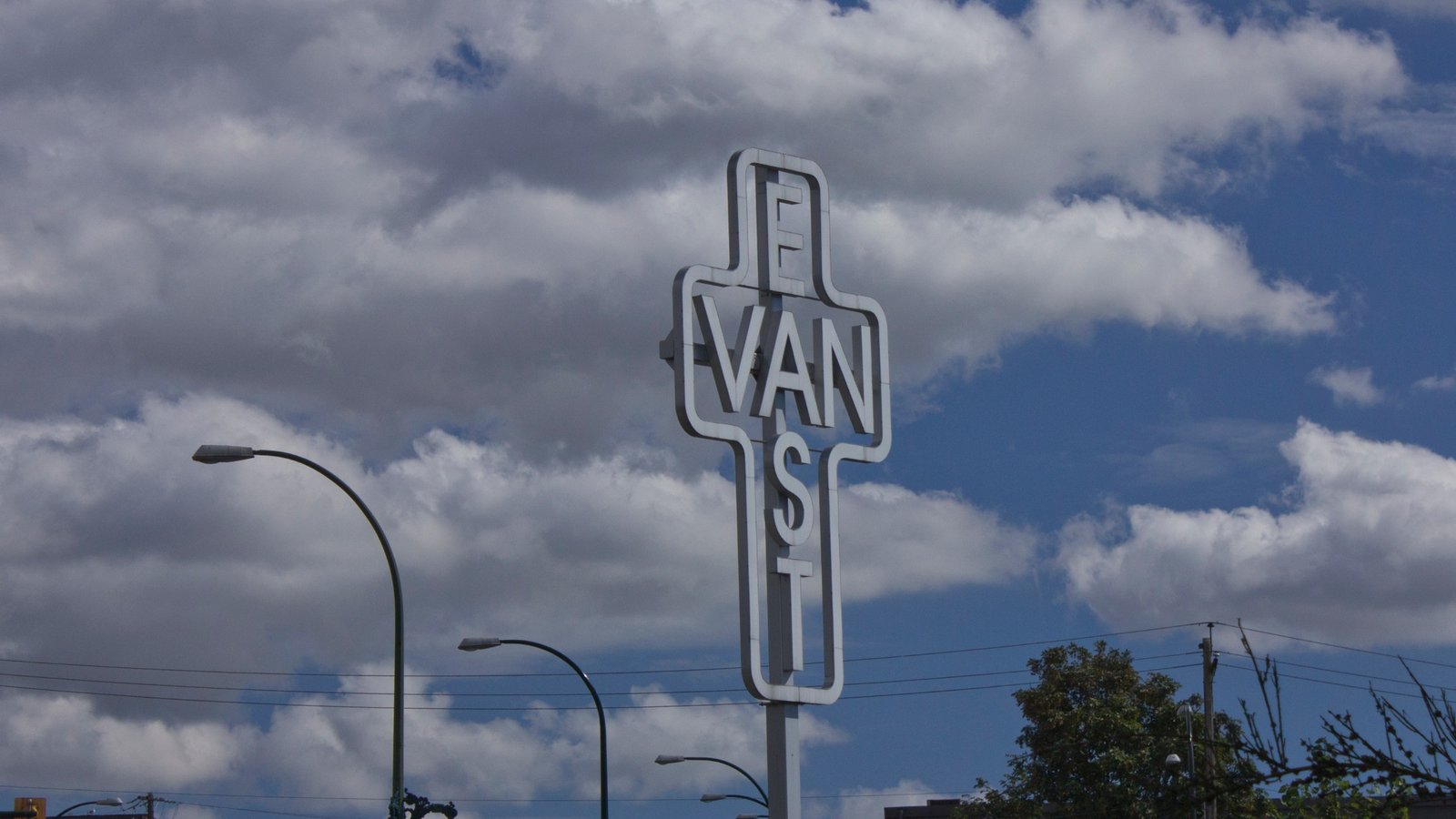 The East Van Cross monument in East Vancouver